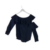 OSCAR DE LA RENTA RET$1560 SILK COLD SHOULDER RUFFLE DESIGNER TOP NAVY 12