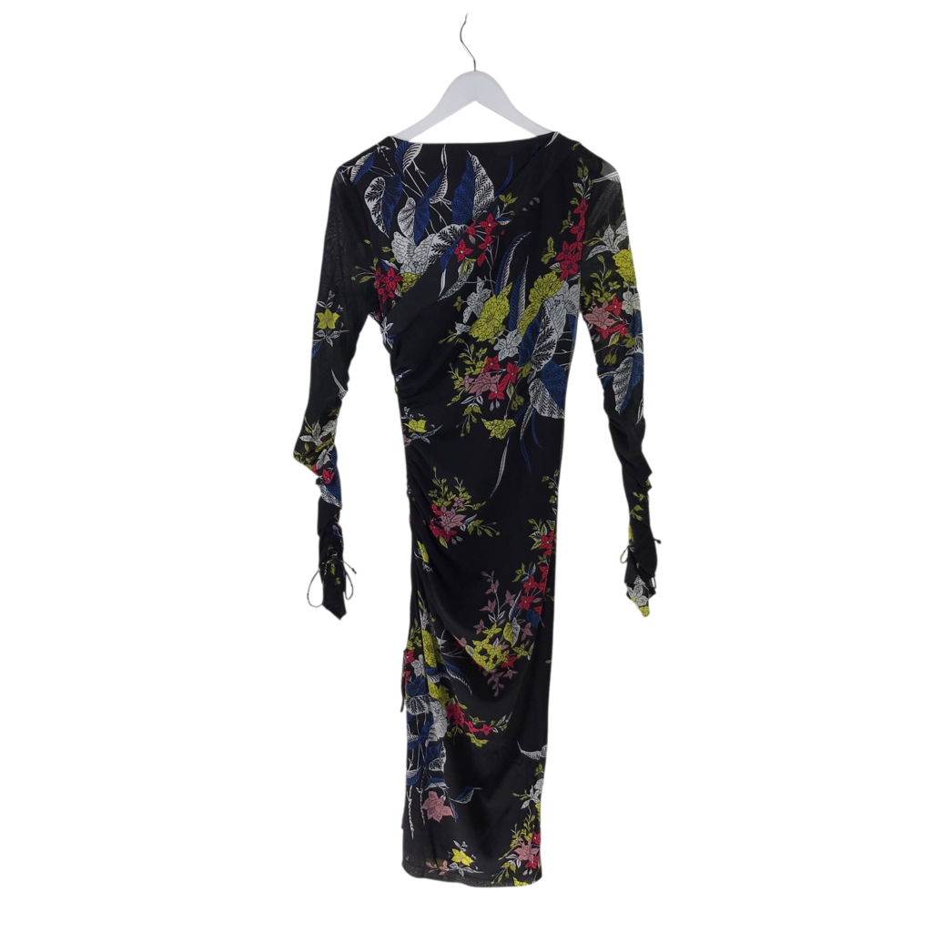DIANE VON FURSTENBERG RET$448 LONG SLEEVE MAXI DESIGNER DRESS BLACK 8
