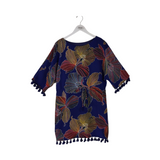 TRINA TURK DRAWSTRING 3/4 SLEEVE DESIGNER DRESS BLUE YELLOW 2
