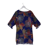 TRINA TURK DRAWSTRING 3/4 SLEEVE DESIGNER DRESS BLUE YELLOW 2