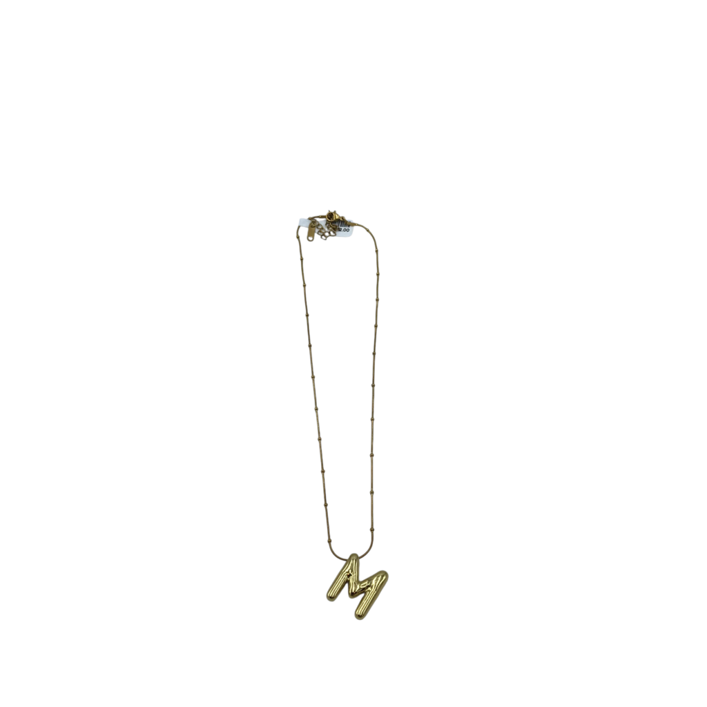 "M" WATERPROOF STAINLESS PLATED NECKLACE GOLD TONE 15"