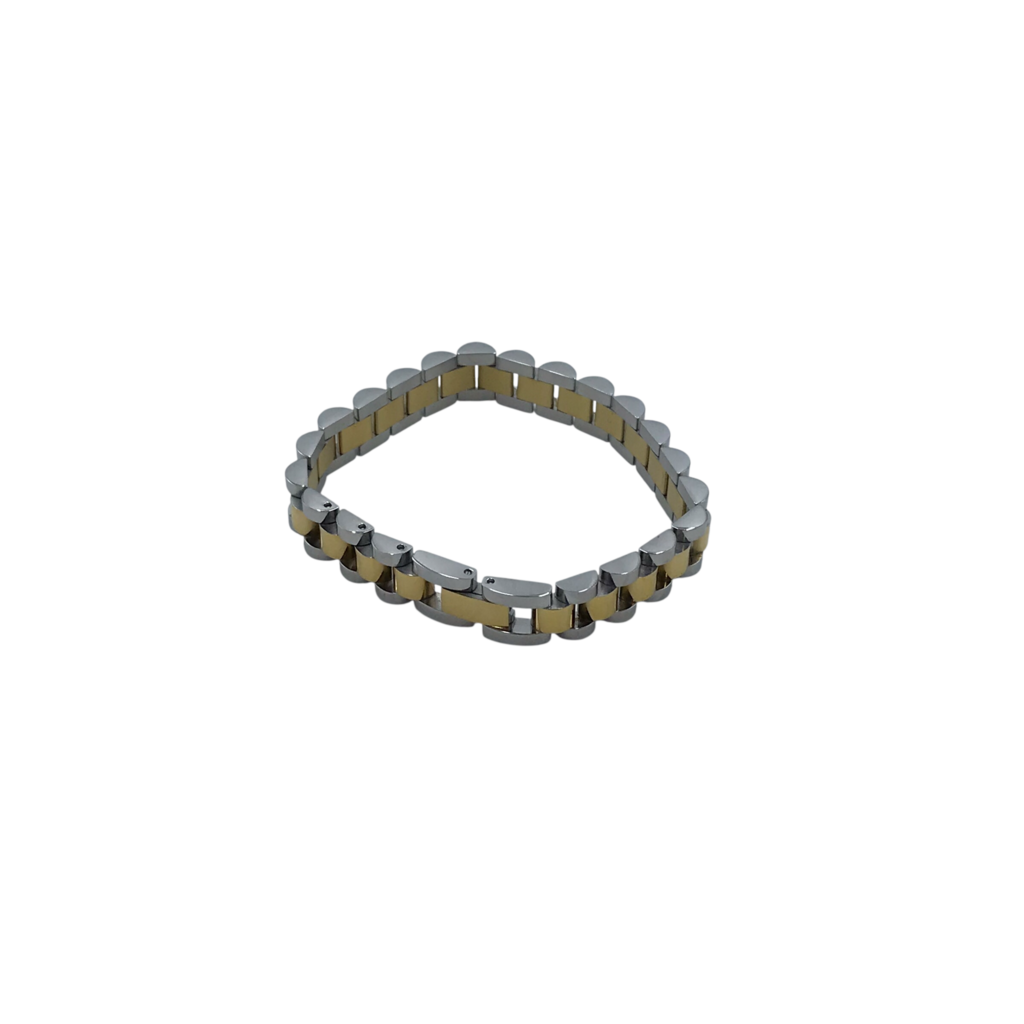 TWO TONE WATERPROOF CHAIN BRACELET STAINLESS STEEL/GOLD PLATE 18CM