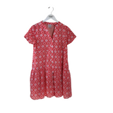 J MARIE PRINT CAP SLEEVE DESIGNER DRESS PINK RED XSMALL