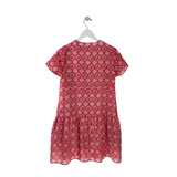 J MARIE PRINT CAP SLEEVE DESIGNER DRESS PINK RED XSMALL