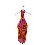 TRINA TURK HALTER PRINT DESIGNER TOP PINK ORANGE LARGE