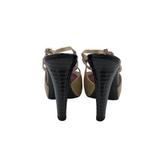 CHANEL PATENT CAP TOE SLING BACK PUMPS LUXE SHOES BLACK/GOLD 38.5
