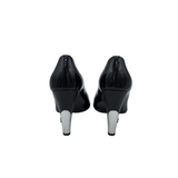 CHANEL PATENT LEATHER PEEP TOE LUXE SHOES BLACK 39