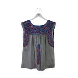 MI GOLONDRINA EMBROIDERED STRIPE DESIGNER TOP BLUE RED LARGE