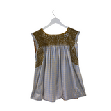 MI GOLONDRINA EMBROIDERED PLAID DESIGNER TOP GOLD BLUE LARGE
