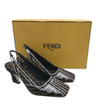 FENDI FREEDOM SLING BACK HEELS LUXE SHOES WHITE/BROWN 35