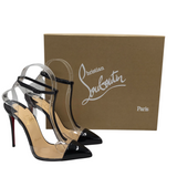 CHRISTIAN LOUBOUTIN "NOSY" 100 PATENT/PVC T-STRAP LUXE SHOES BLACK 36