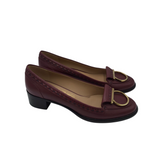 SALVATORE FERRAGAMO RET$523 BLOCK HEEL LOAFER DESIGNER SHOES MAROON 9.5B