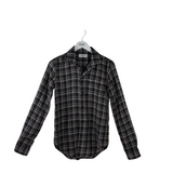 SAINT LAURENT METALLIC PLAID BUTTON-UP LUXE TOP GREY/BLACK SMALL