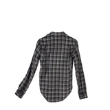 SAINT LAURENT METALLIC PLAID BUTTON-UP LUXE TOP GREY/BLACK SMALL
