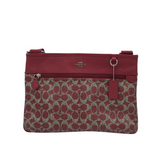 COACH RET$250 MONOGRAM LEATHER MESSENGER HANDBAG RED GRAY