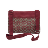 COACH RET$250 MONOGRAM LEATHER MESSENGER HANDBAG RED GRAY