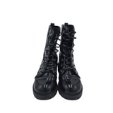 STUART WEITZMAN COMBAT PATENT LACE UP BOOTS BLACK 6M