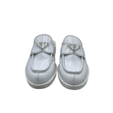 PRADA LOGO LEATHER MULES LOAFERS LUXE SHOES WHITE 37.5