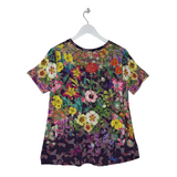 JOHNNY WAS SHORT SLEEVE DESIGNER TOP PURPLE YELLOW LARGE