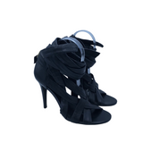 TORY BURCH LACE UP LEATHER SANDALS DESIGNER SHOES BLACK 7.5M