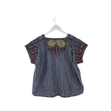 JOHNNY WAS EMBROIDERED SHORT SLEEVE DESIGNER TOP NAVY MULTI XLARGE
