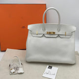 HERMES BIRKIN WITH CLOCHETTE LOCK & 2 KEYS LUXE HANDBAG BLANC EPSOM 35