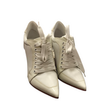 CHRISTIAN LOUBOUTIN LACE UP LEATHER PUMPS LUXE SHOES WHITE/RED 38