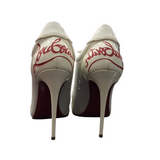 CHRISTIAN LOUBOUTIN LACE UP LEATHER PUMPS LUXE SHOES WHITE/RED 38