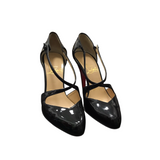 CHRISTIAN LOUBOUTIN PATENT LEATHER CRISS CROSS PUMPS LUXE SHOES BLACK 38.5