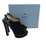 PRADA SUEDE STUDDED SLINGBACK PUMPS LUXE SHOES BLACK 38