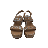 TORY BURCH RET$298 LEATHER WEDGE SANDAL SHOES NUDE SILVER 7