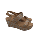 TORY BURCH RET$298 LEATHER WEDGE SANDAL SHOES NUDE SILVER 7