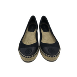 ESPADRILLE WEDGE DESIGNER SHOES BLACK TAN 7.5