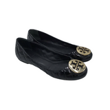 TORY BURCH QUILTED FLAT SHOES BLACK GOLD 7M