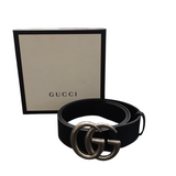 GUCCI LEATHER SILVER BUCKLE LUXE BELT BLACK 90/36