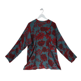 JOHNNY WAS PRINT LONG SLEEVE DESIGNER TOP TEAL RED XLARGE