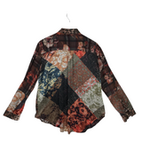 JOHNNY WAS SILK PRINT LONG SLEEVE DESIGNER BLOUSE BROWN PINK XSMALL