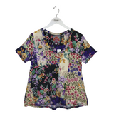 JOHNNY WAS TEE FLORAL SHORT SLEEVE DESIGNER TOP CREAM MULTI MEDIUM