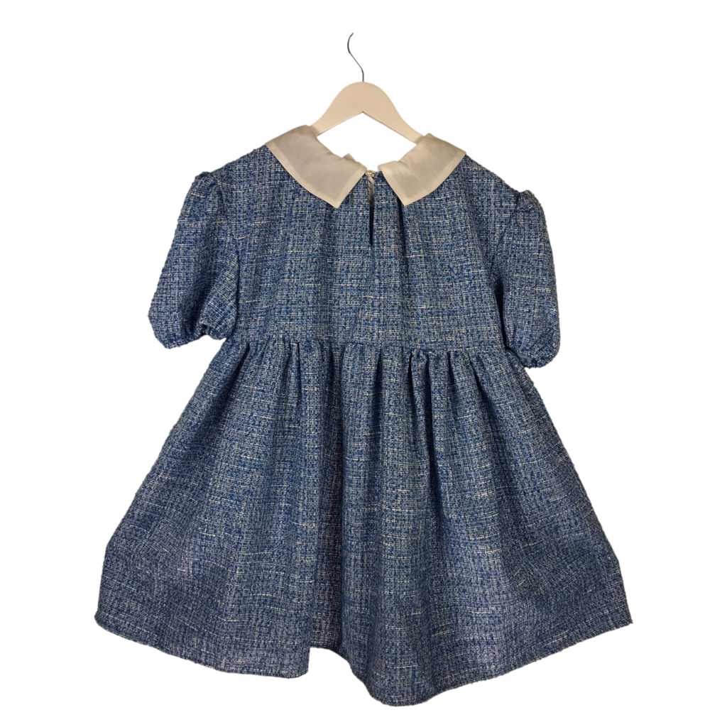 NWT TWEED SHORT SLEEVE DESIGNER DRESS BLUE WHITE SMALL