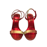 CHRISTIAN LOUBOUTIN "LOUBIGIRL" 100 ANKLE STRAP LUXE SHOES ORANGE/GOLD 37.5