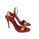 CHRISTIAN LOUBOUTIN "LOUBIGIRL" 100 ANKLE STRAP LUXE SHOES ORANGE/GOLD 37.5