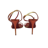 CHRISTIAN LOUBOUTIN "LOUBIGIRL" 100 ANKLE STRAP LUXE SHOES ORANGE/GOLD 37.5