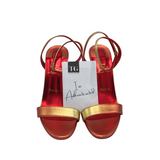 CHRISTIAN LOUBOUTIN "LOUBIGIRL" 100 ANKLE STRAP LUXE SHOES ORANGE/GOLD 37.5