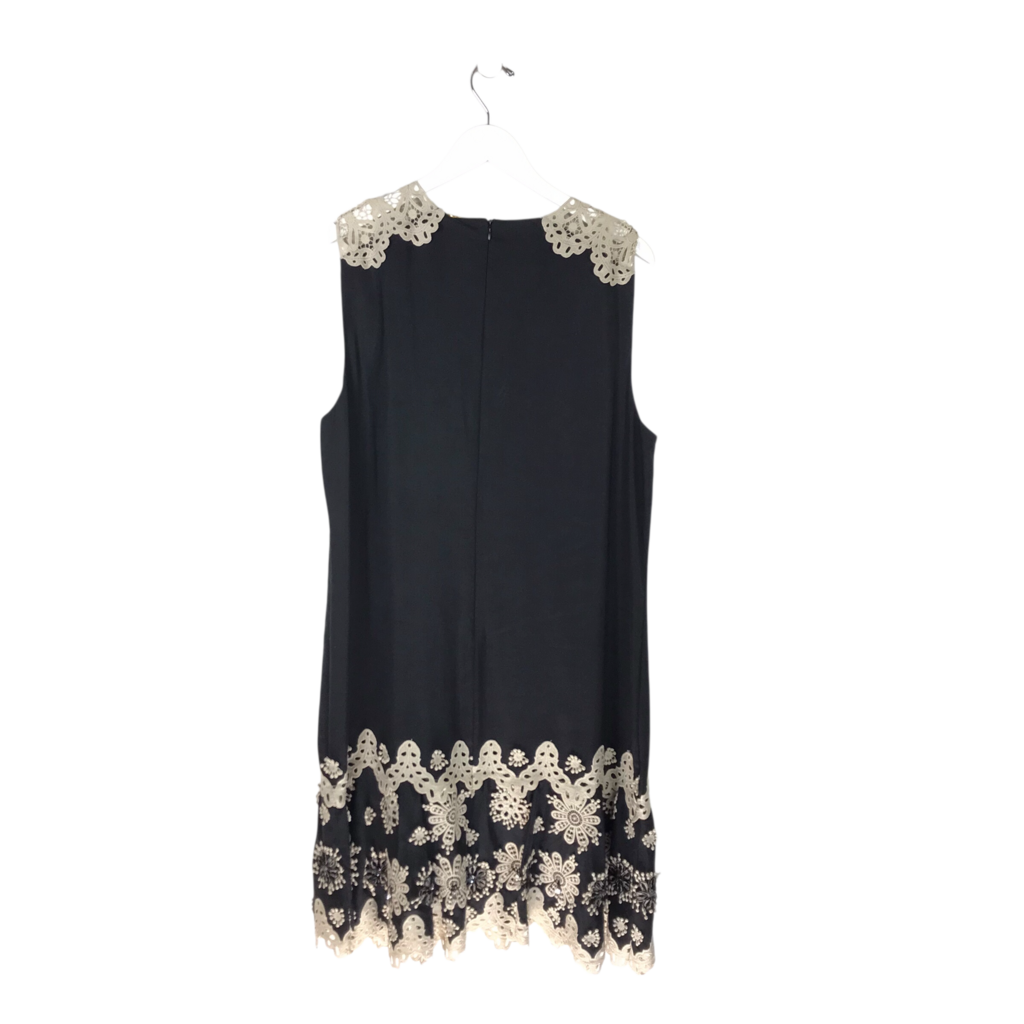 KOBI HALPERIN NWT$698 EMBROIDERED SLEEVELESS DESIGNER DRESS BLACK CREAM XLARGE