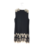 KOBI HALPERIN NWT$698 EMBROIDERED SLEEVELESS DESIGNER DRESS BLACK CREAM XLARGE