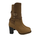 MID CALF HEEL DESIGNER BOOTS BROWN 11M