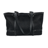 SALVATORE FERRAGAMO "GANCINI" CANVAS TOTE HANDBAG BLACK SILVER