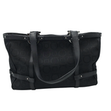 SALVATORE FERRAGAMO "GANCINI" CANVAS TOTE HANDBAG BLACK SILVER