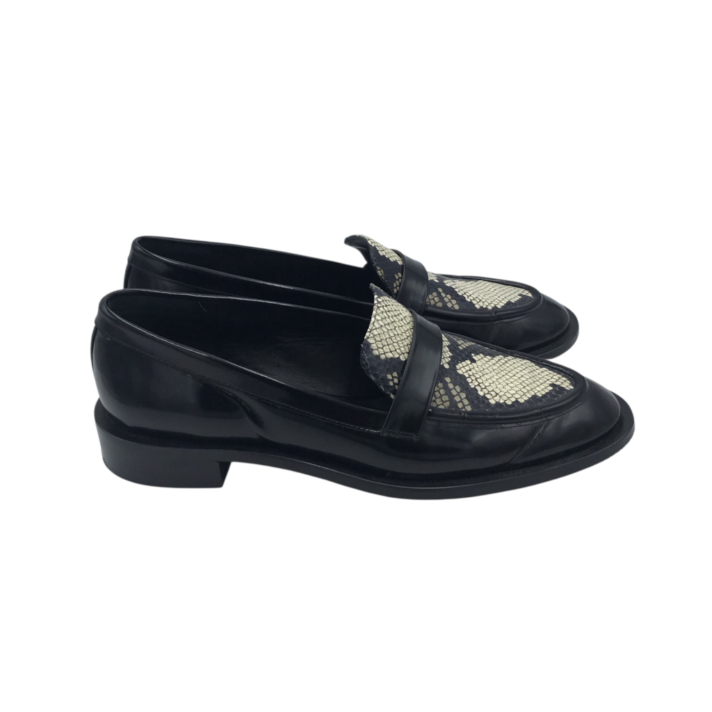 STUART WEITZMAN SNAKE PRINT LOAFER MEN SHOE BLACK WHITE 11.5B