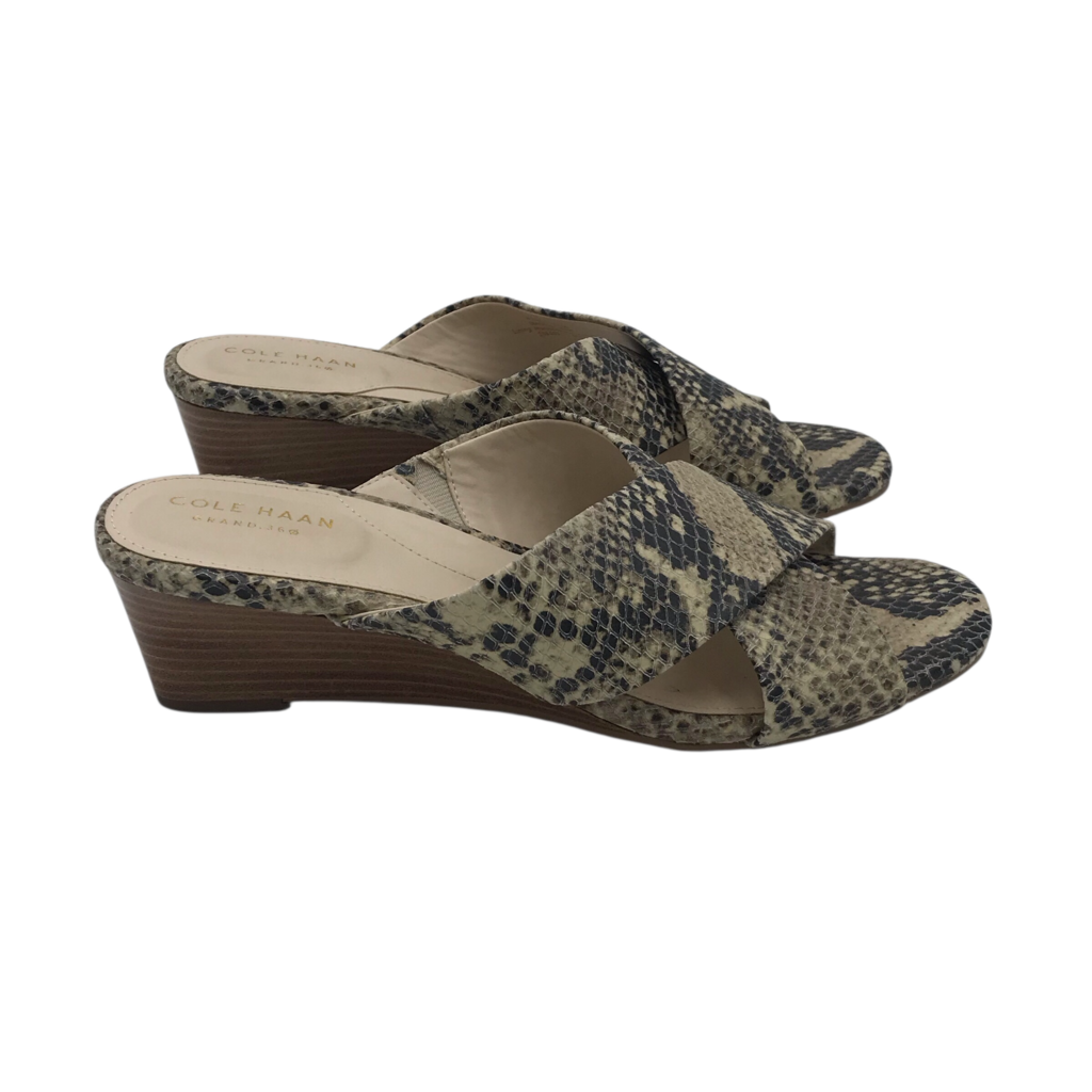 COLE HAAN PYTHON SANDAL WEDGE SHOES CREME GREY 7.5